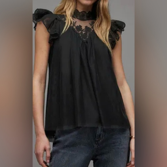 All Saints Tops - NWT All Saints Azura Black Lace Top Size 6